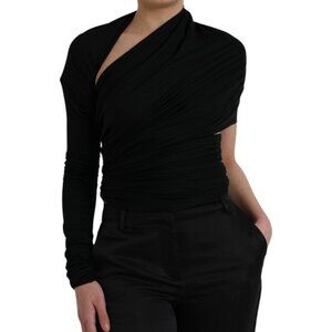 Dolce & Gabbana Black Wool Cutout Asymmetric Long Sleeve Top IT40 SM NWT